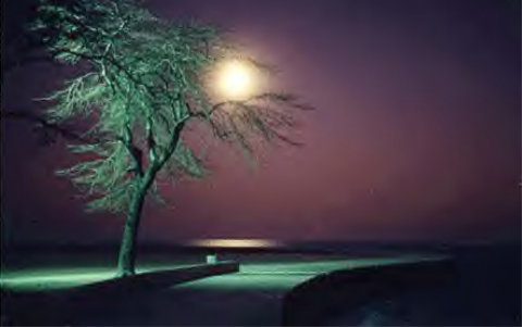 Photograph of moonrise on Lake Michigan, taken in Chicago, Illinois